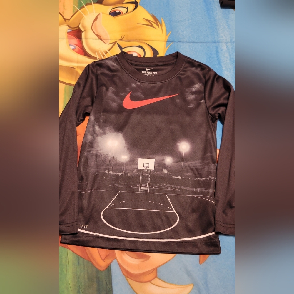 Nike Kids Black Long Sleeve Tee with Red Logo